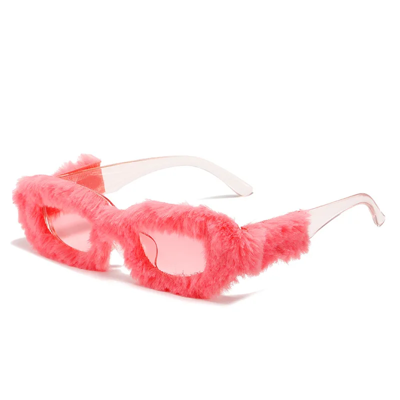 

New Arrival Furry Embellished Sunglasses for Women Vintage Square Funny Decorative Glasses Winter Thermal Fluffy Eyewear