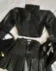 Two Piece Sets Womens Outifits Y2K Pu Leather Spliced Denim Black Skirt Sets New Harajuku Gothic Sexy Zipper Jacket Mini Skirt 1