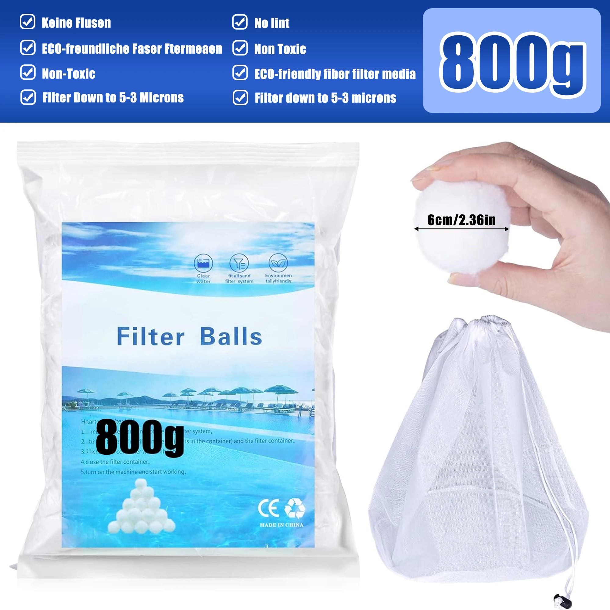 800g 풀 필터 볼, 모래 필터 시스템 풀용 필터 볼, 30kg 필터 모래 석영 모래, 초경량 및 재사용 대체