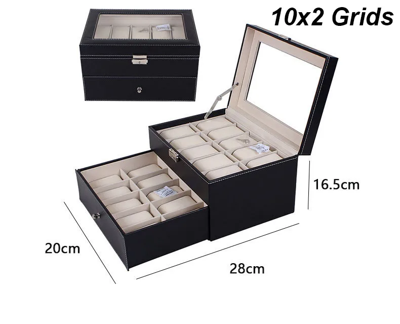 Multiple Slots Luxurious PU Watch Box 2/3/4/5/6 Grids Jewelry Ring Earrings Organizer F... - SKU PWB00958 - UGI Packaging