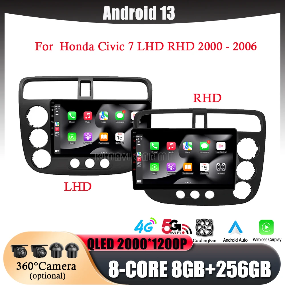 

Автомагнитола на Android 13 для Honda Civic 7 2000-2006, мультимедийный проигрыватель с навигацией, GPS, Carplay, 4G, Wi-Fi, 9-дюймовый экран без DVD