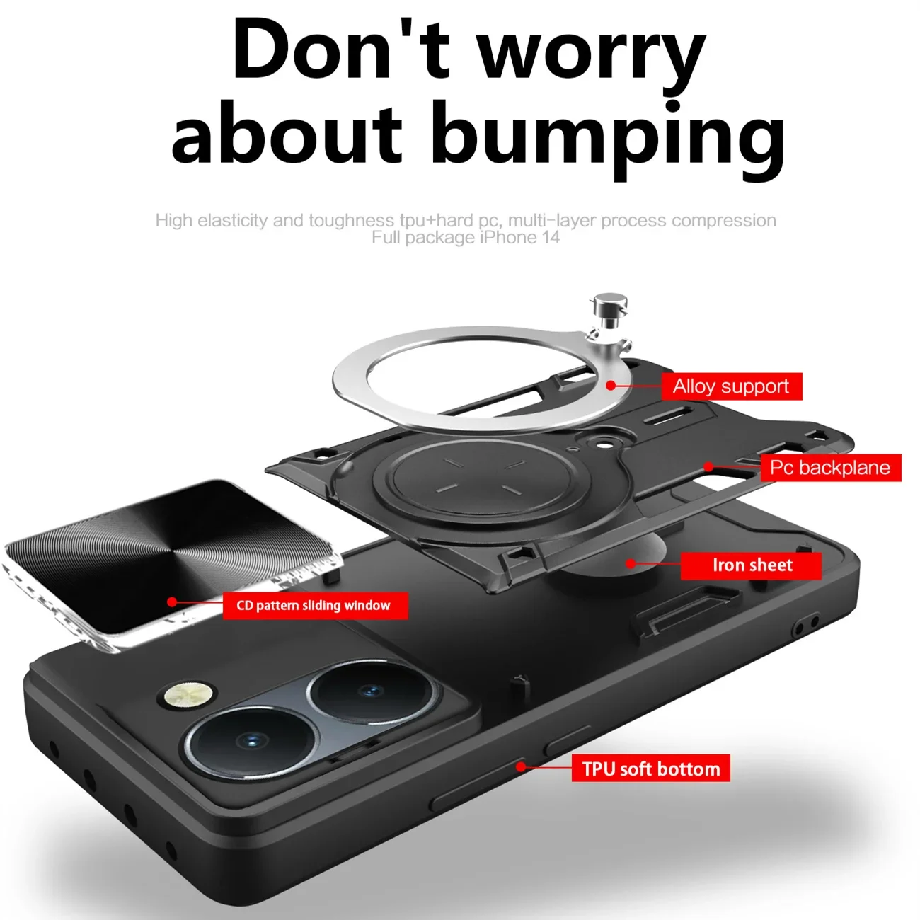 Enhanced Slide Camera Lens Case with Armor Hybrid Metal Ring Back Cover