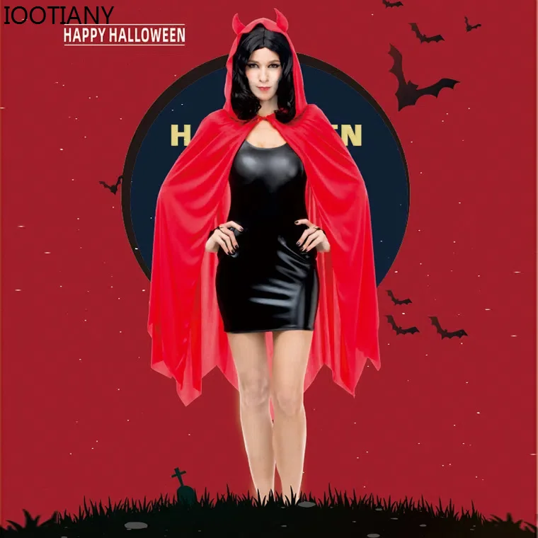 

Halloween Adult Red Devil Cosplay Short Cloak For Men And Women Vampire Hooded Cloak Carnival Party Death Cloak Stage Dress Up