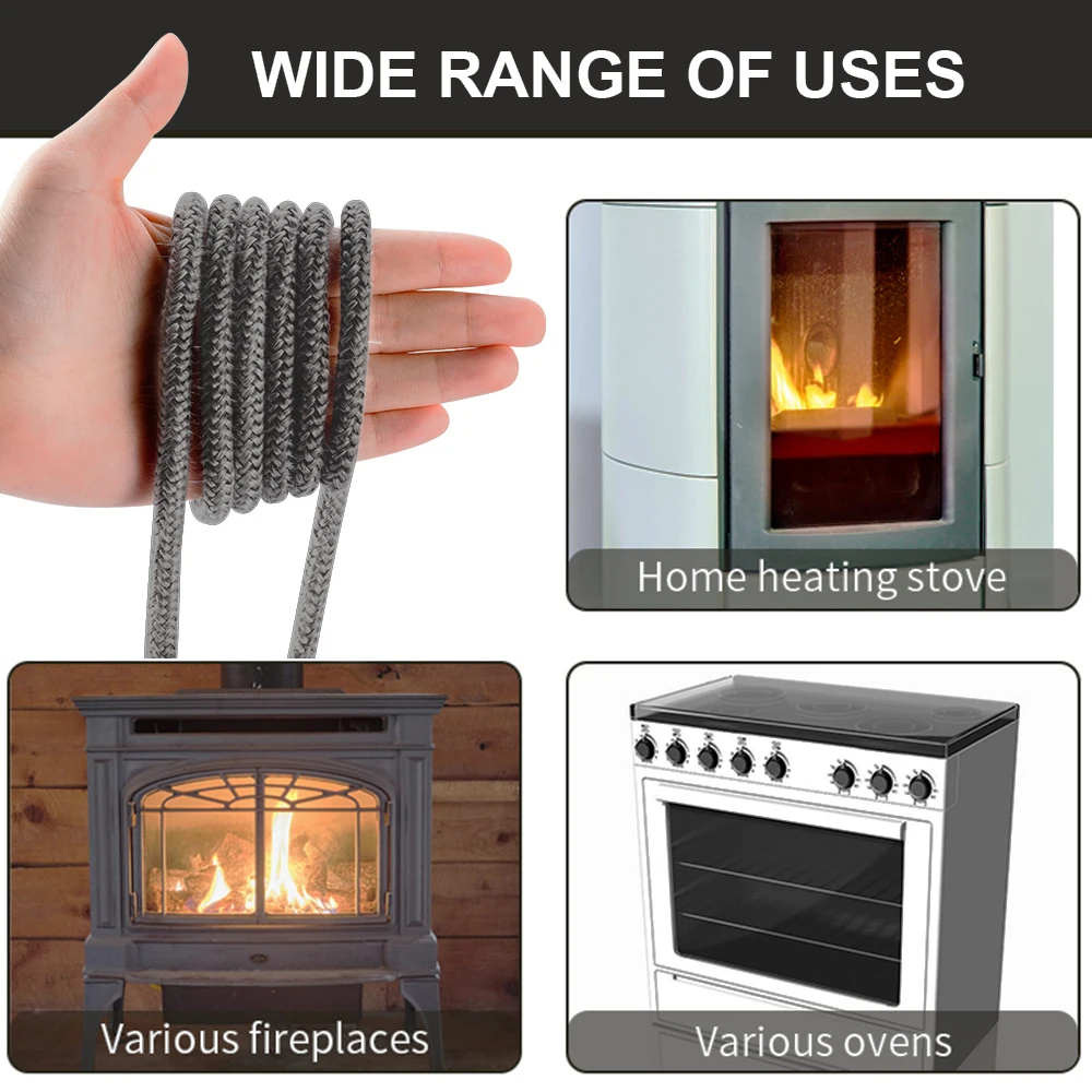 6/8/10/12mm stove rope fiberglass fireplace door cord high temperature woodburner gasket cord width 2m length sealing rope stove rope seal