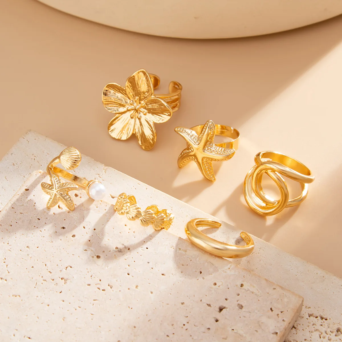 DIEZI One Set Korean Flower Starfish Knuckle Rings For Women