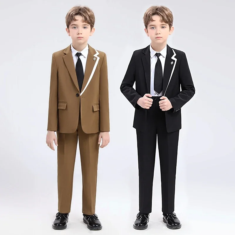 

Boys Brown Black Slim Fit Suits Formal Wear Children Teenager Best man Host Performance Clothes Kids Students Party Full Dress