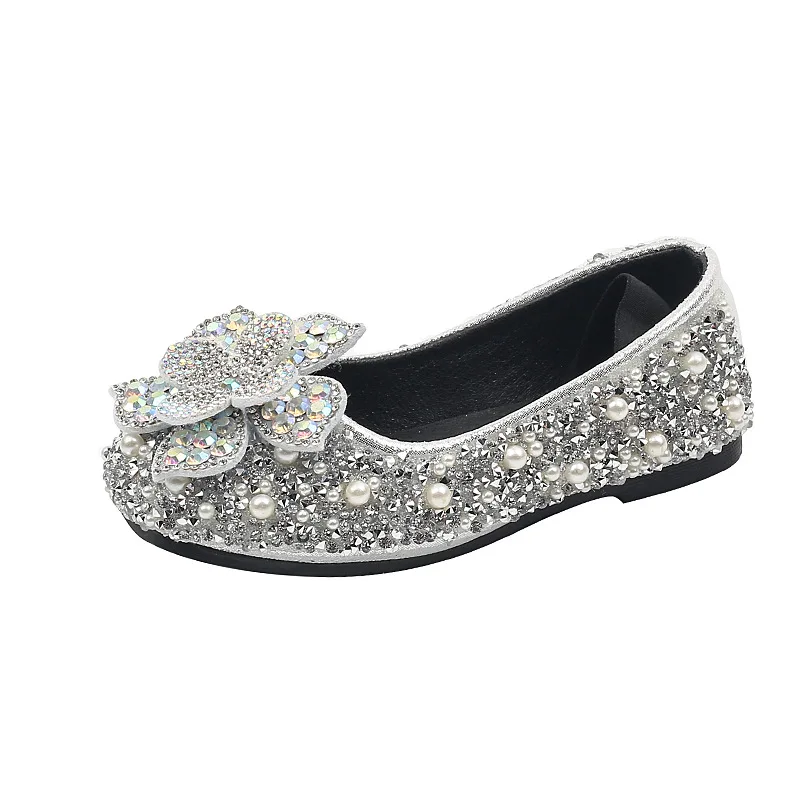 New Children Sequins Leather Shoes Baby Kids Party Princess Shoes Girls Glitter Bowknot Flat J388
