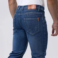 Printemps automne hommes d'affaires jean décontracté droit Stretch mode classique noir ciel bleu gris travail Denim pantalon marque vêtements 1