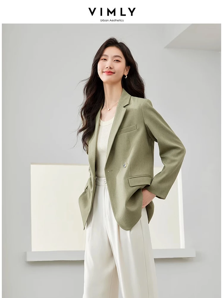 Vimly Spring Linen Blend Blazers for Women 2024 Business Office Wear Suit Jacket Shoulder Padded Notched Straight Blazer M6151