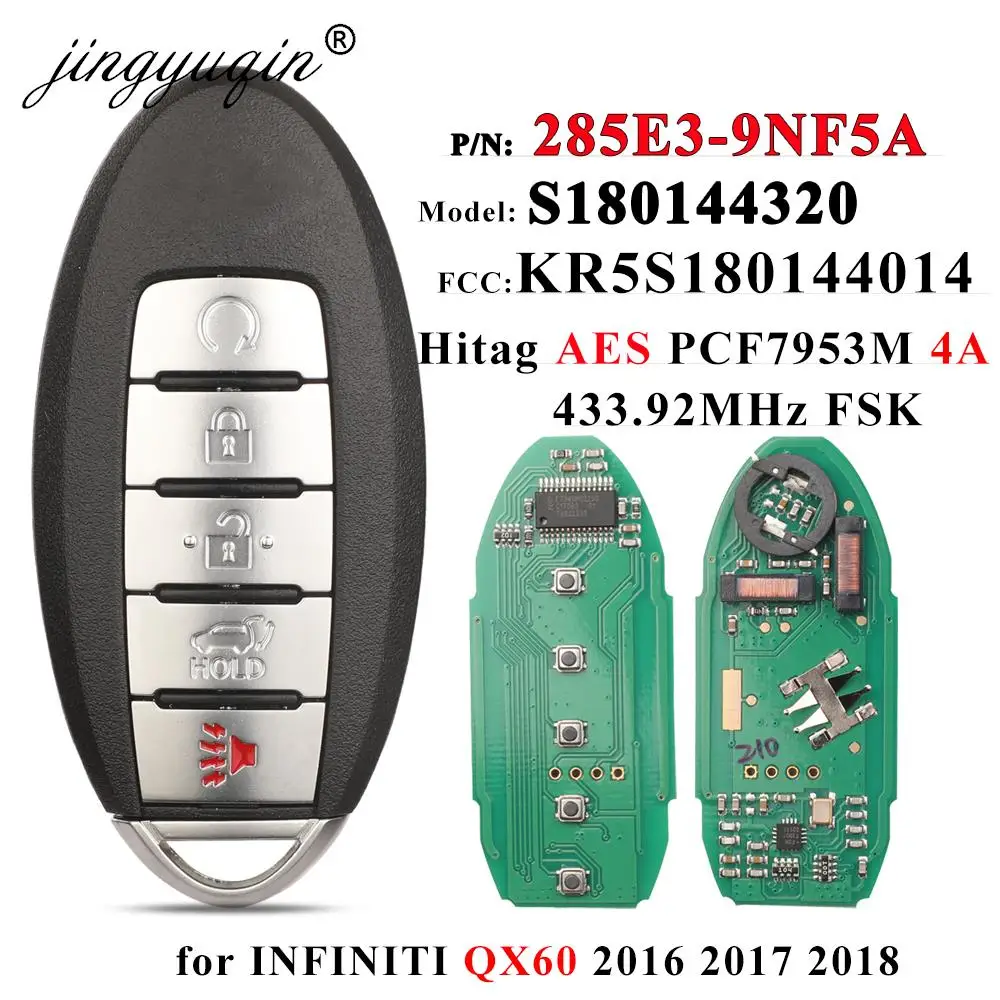 

285E3-9NF5A Remote Control Car Key For Infiniti QX60 2016 2017 2018 4A 433MHz Promixity Keyless Card KR5S180144014 S180144320