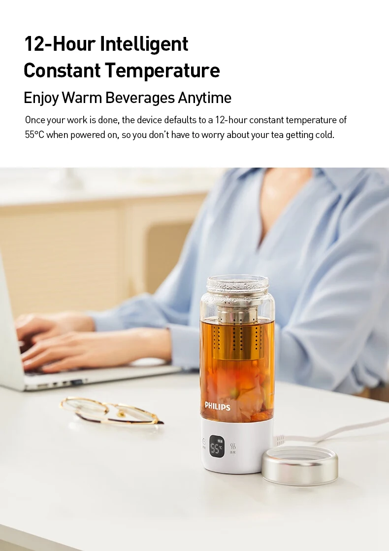 Philips Portable Electric Kettle 2-in-1 Water Boiling/Health Cup 4 Temperature Settings 400ML Portable Water Boiling Cup