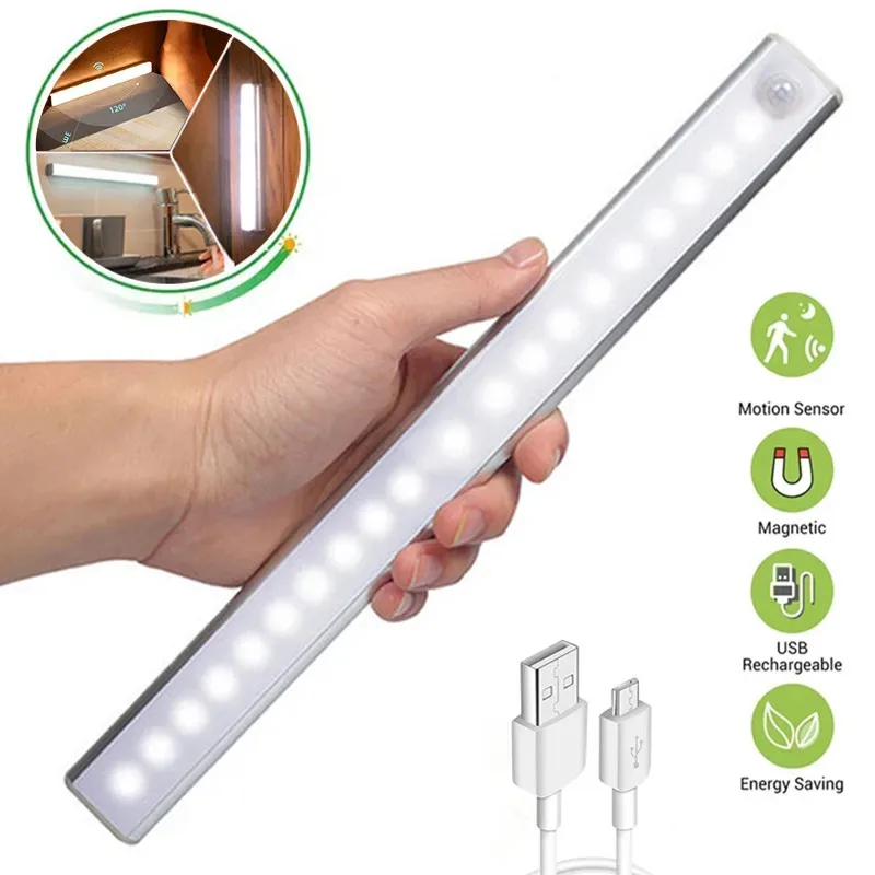 Motion Sensor Light Wireless LED Night Light USB Rechargeable Cabinet Wardrobe Lamp Under Backlight Kitchen
