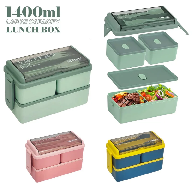 

Kitchen 1400ml Microwave Lunch Box Separate Dinnerware Food Storage Container Children Kids School Office Portable Bento Box