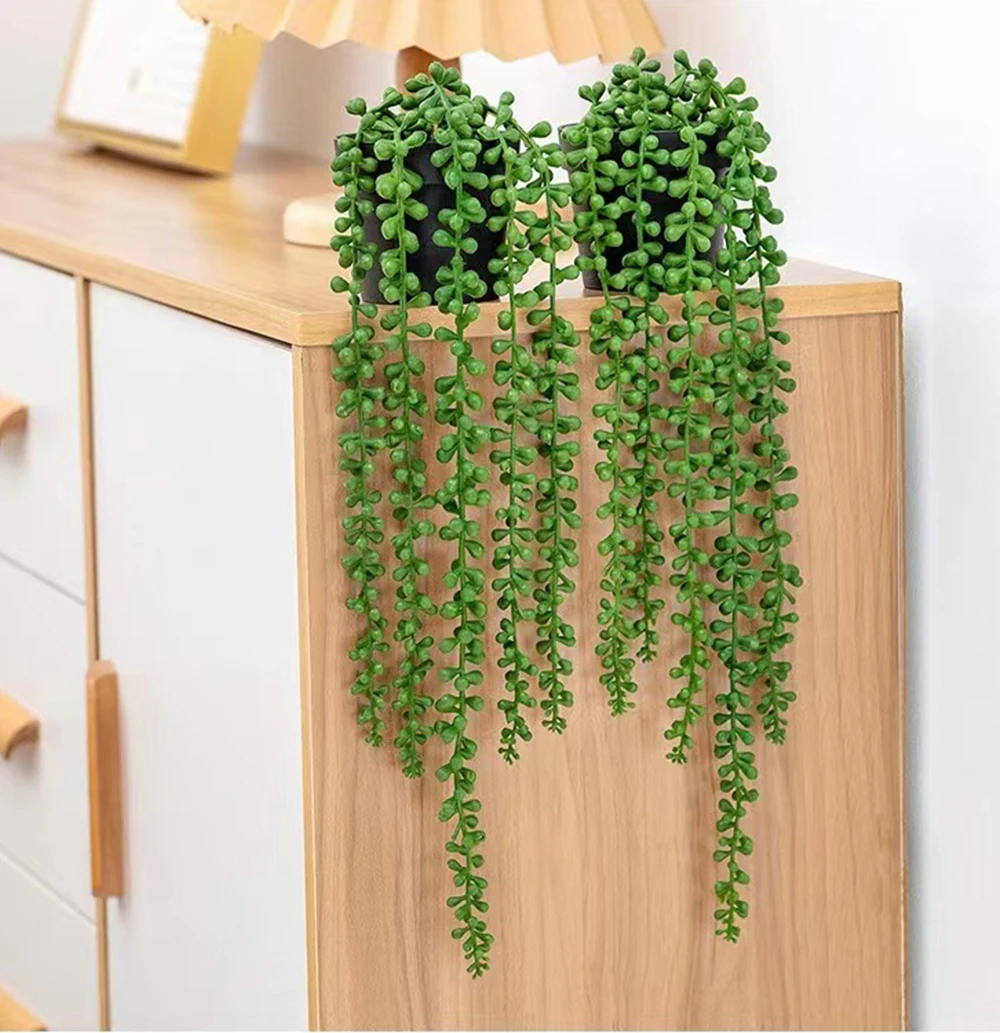 1pc künstliche Eukalyptus Rattan hängende Pflanze Topf grüne Pflanze Mandala Rebe geeignet für Wand zimmer Home Interior Regal Dekor – Detail 24