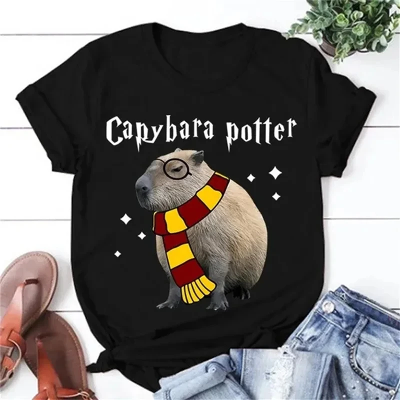 

Funny Capybara Potter Graphic T Shirt for Men Womens Clothing 3D Capy Print T-Shirt Cute Kid Short Sleeve Casual Tee Shirts Tops