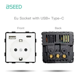 BSEED Smart Touch Glass Panel with Metal Frame - White - 220V (Type-c Socket Module)