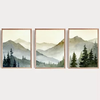 Green Mountain Watercolor Landscape Canvas 1