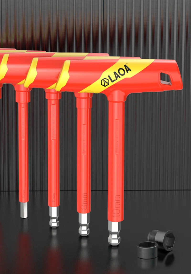 LAOA Multifunktionaler Isolierter T-förmiger Flachkopf-Inbusschlüssel mit Kugelkopf, Sechskant-Steckschlüssel für Autoreparatur, 2,5mm-10mm – Detail 7