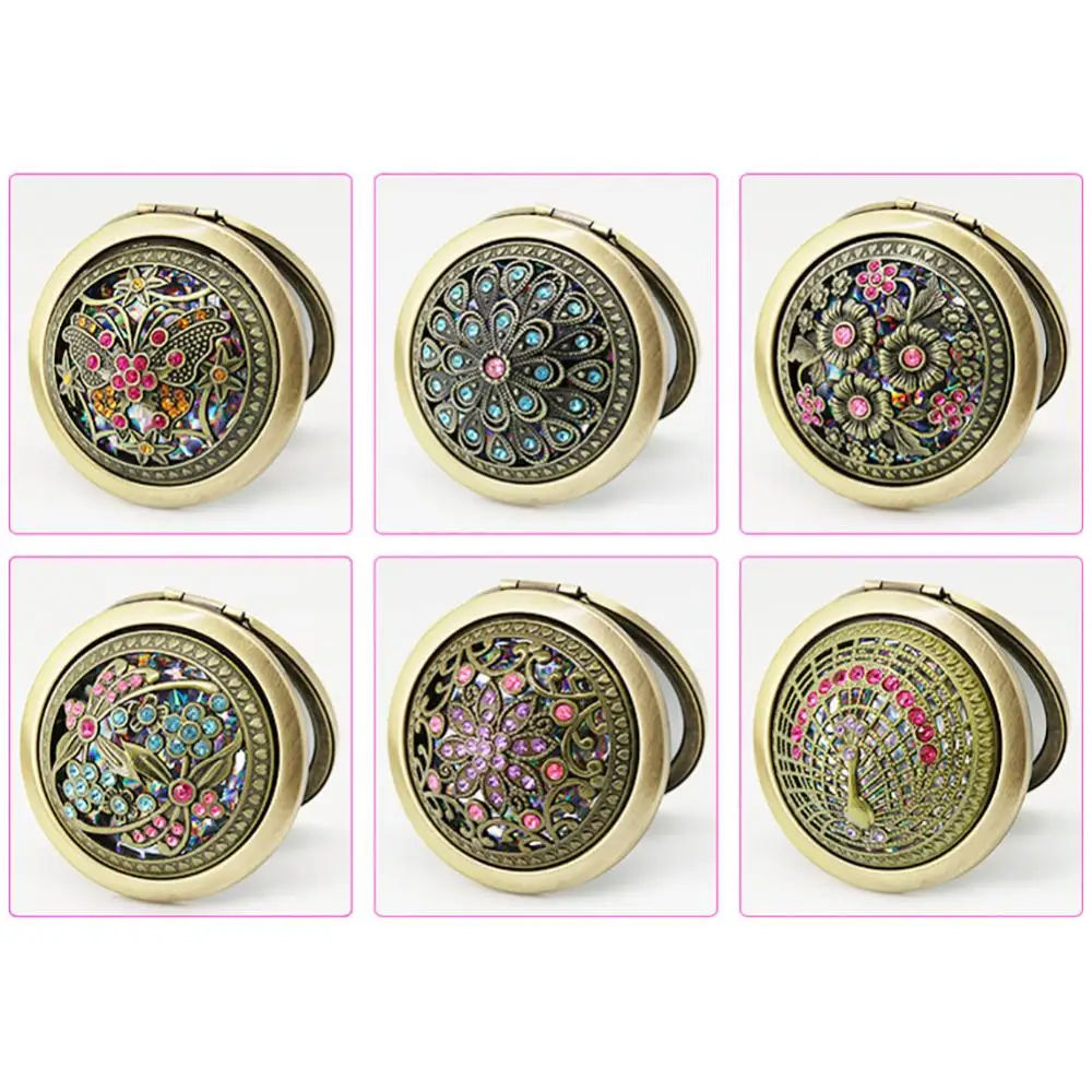 Gift Mini Makeup Mirror Round Vintage Hollow Flower Folding Pocket Double-sided Gift