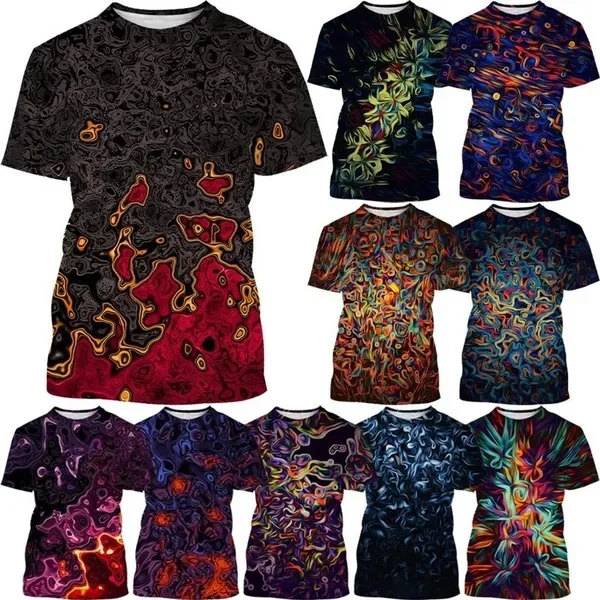 Fashion Graffiti Paint Vertigo Maglietta Stampata Astratta 3D Dipinta Al Neon Maglietta A Maniche Corte Unisex Con Linea Distorta Magica Colorata