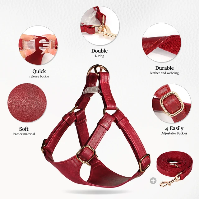 PU Leather Dog Harness Leash Set Durable Puppy Dog Harnesses Soft Pet Vest With Walking Lead For Small Medium Dogs Chihuahua Pug 3
