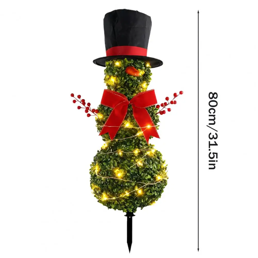 31" Artificial Snowman Shaped Topiary Tree Christmas Red Bow Santa Hat Faux Boxwood For Home Front Porch Winter Garden Decor