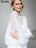 TYHRU Women's Knitted Sweaters Lady Hollow out Mesh Thin Pullover See Through Look Lantern Sleeve Loose Tops Smock 5