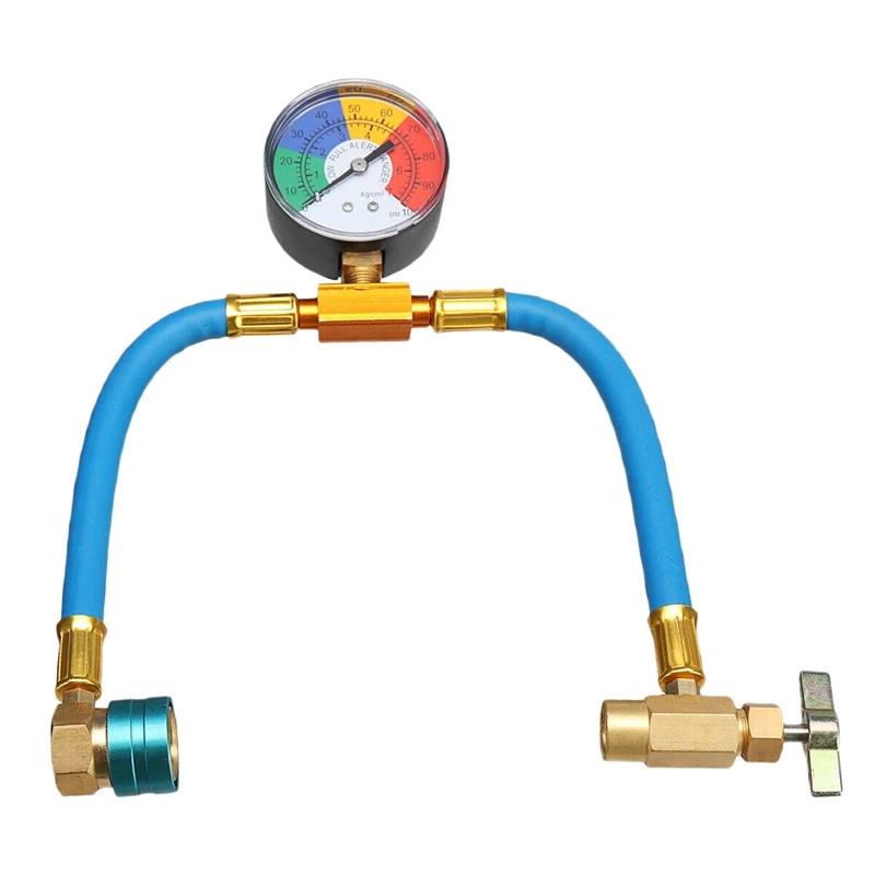 

A/C соединитель для обслуживающего шланга, перезаряжаемый хладагент, Can конус с манометром, низкобоковой шланг