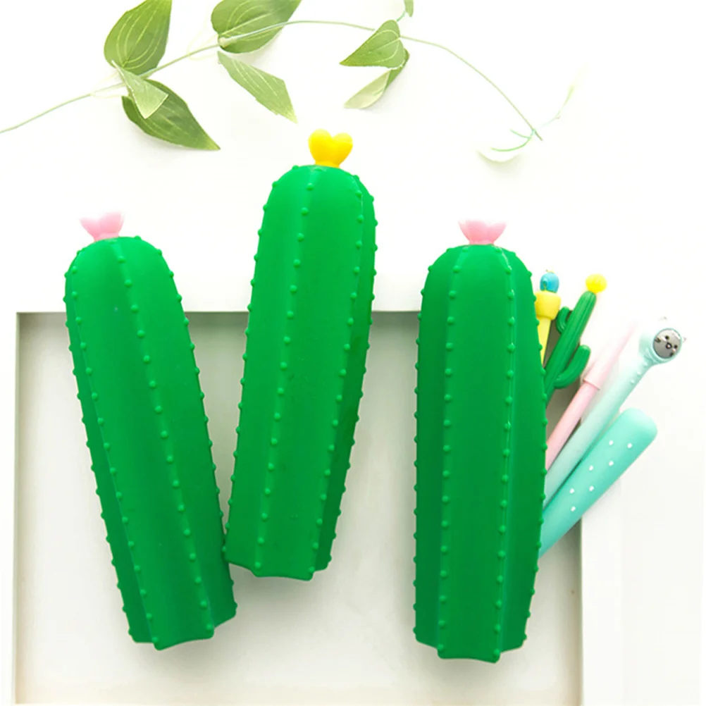 

Silicone Pen Box Bulk Multi-function Pencil Pouch Holders Storage Accessories Handheld Silica Gel Cactus Shaped Bag