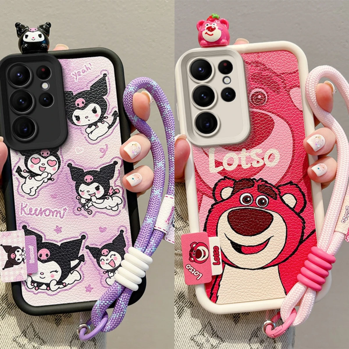 3D Kuromi Bear Toy Phone Case For Samsung Galaxy S25 Ultra S24 S23 FE With Strap Rope Cartoon Pochacco Cover 1