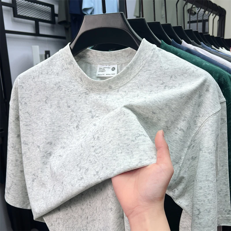 Hochwertiges Marken-T-Shirt aus Seide und Baumwolle mit kurzen Ärmeln, Sommer-Trend, neues Tie-Dye-Design, für Paare, locker geschnitten, koreanischer Rundhalsausschnitt, Herrenmode – Detail 16