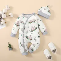 Barboteuse d'hiver pour nouveau-né garçon, imprimé ours, manches longues, boutonnée sur le devant, une pièce, vêtements doux à la mode pour bébé 2