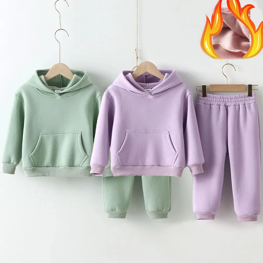 Winter Children Clothes Kids Suit Warm Sweater Girl Fleece Hoodies Pullover Sweatshirt Pant Winter Girl Boy Tracksuit Sportswear 50pcs kids clothing set kids sports suit children sports suit boys tracksuits suit boys tracksuits girls clothing set kids sweatshirt set boys clothing set