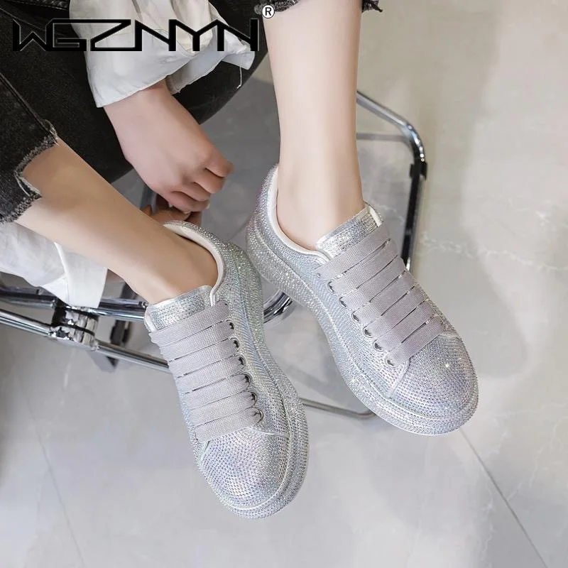 Fashion Luxury Rhinestone Bling Shoes For Women 2023 Platform Casual  Sneakers Designers PU Leather Black Silver Sports Shoes Y2k - AliExpress