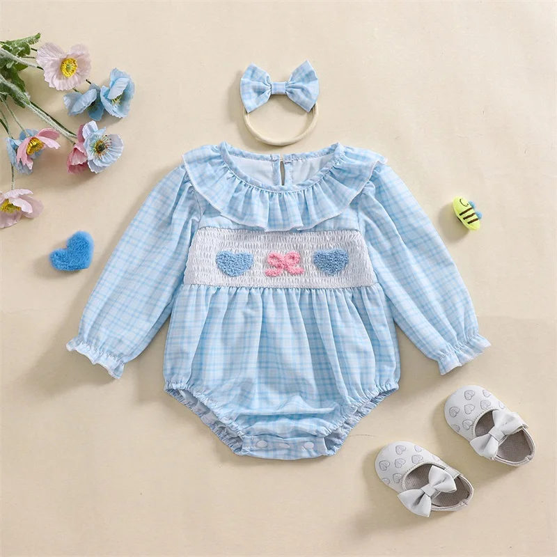 Baby Butterfly Collar Plaid Romper
