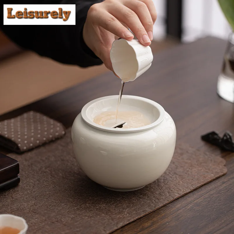 650ml Retro Plant Ash Ceramic Jianshui Tea Wash Writing-brush Washer Tea Residue Barrel Pot Bearing Holder Chaxi Accessories