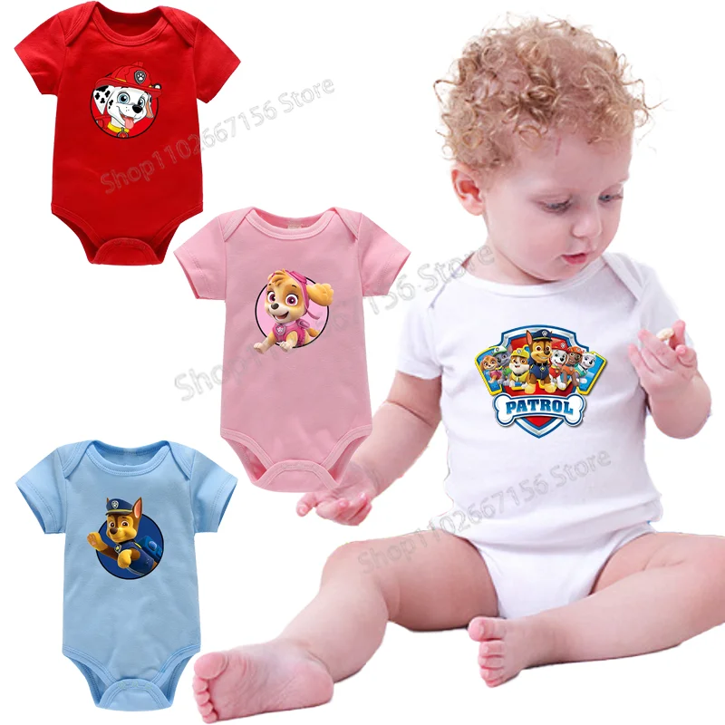 Paw Patrol Baby Clothes Tuta Infantile Cartoon Chase Maniche Corte Tute Neonato Cotone Infantile Cute Toddler Print Outfits