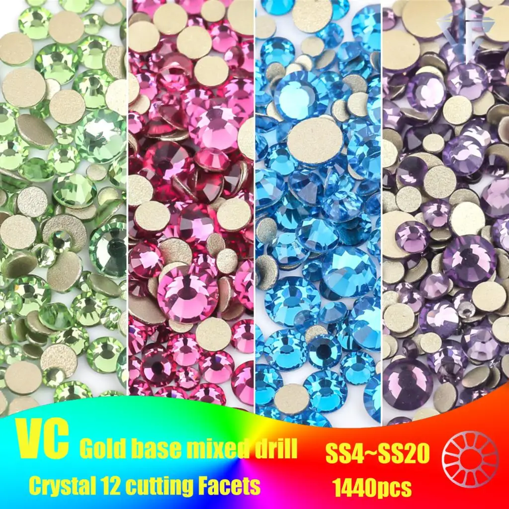 SS4-SS20 Mix Größe Klarer Kristall Nicht HotFix Gold FlatBack Strass Dekorationen DIY Glitzer Steine 3D Nail Art Zubehör – Detail 10
