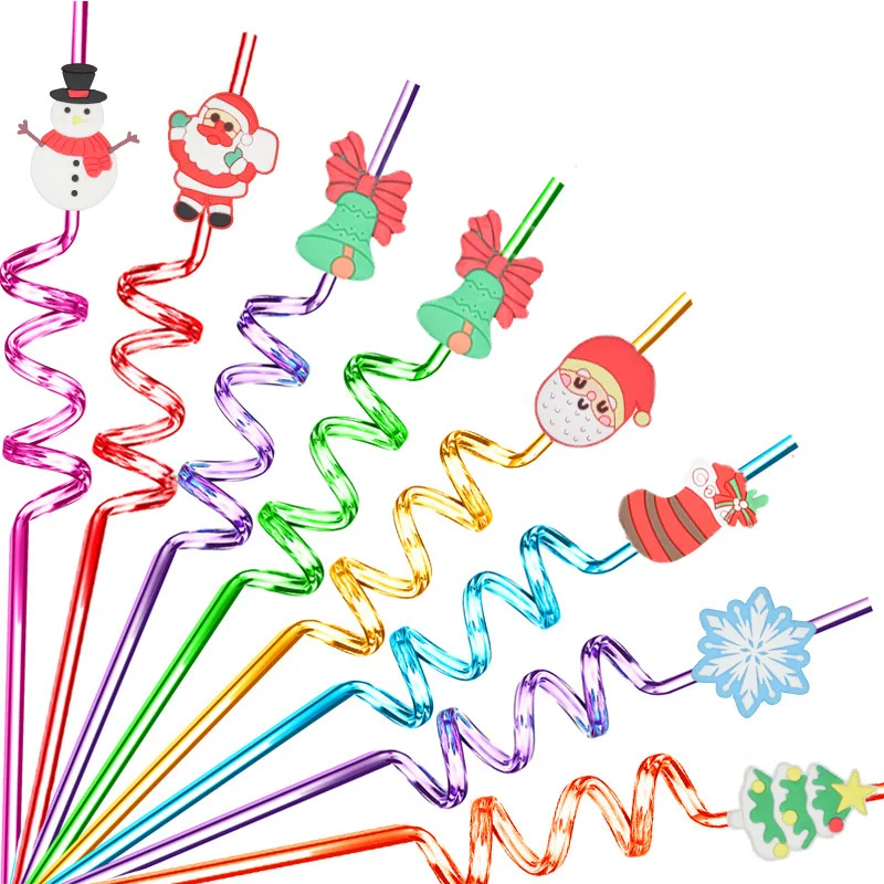 

Рождественские соломинки, Рождественская елка, снежный носок, Санта-Клаус, многоразовые Коктейльные аксессуары для детей, украшение на день рождения