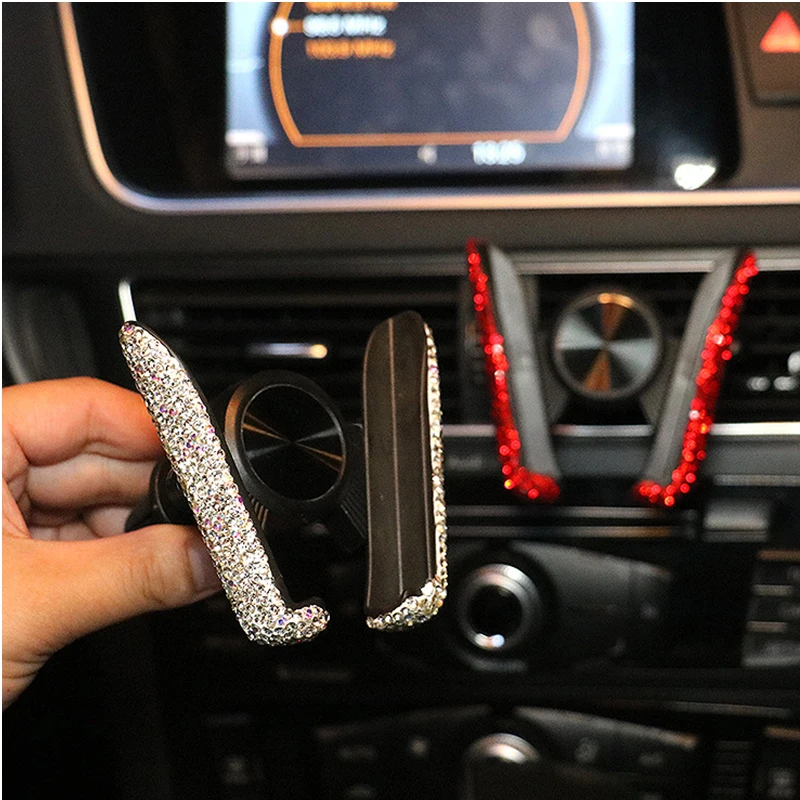 

Car Phone Holder with Bing Crystal Rhinestone Support Frame Snap-in Air Outlet Multi-function In The Car