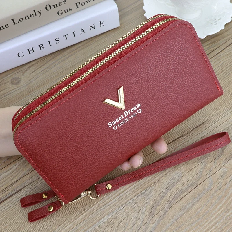 Women’s Double Zipper Long Wallet, PU Leather Large Capacity Card Holder Wristlet Clutch with Phone Pocket Purse 3