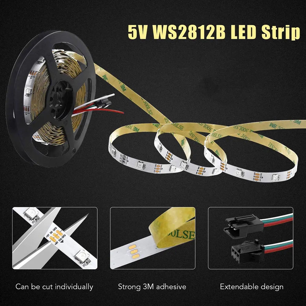 WS2812B WS2812 Digital Flexible Individually Addressable Pixel Led Strip RGB LED Strip 30/60/74/96/144Pixels/Leds/M Tape Light
