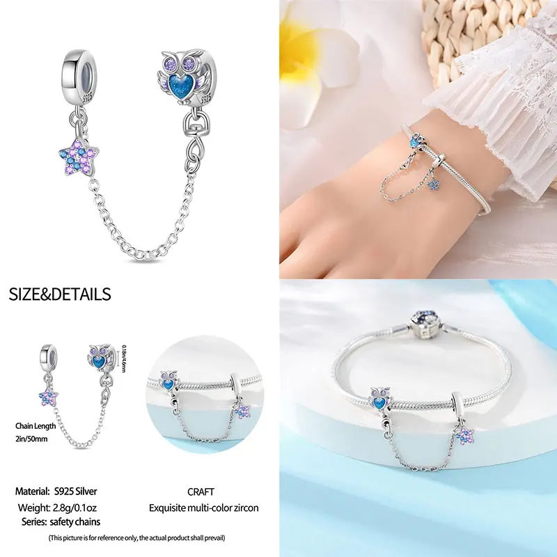 원래 100% 스타 문 안전 체인 맞는 925 원래 팔찌 & 3mm 팔찌 DIY 쥬얼리 여성 선물 만들기