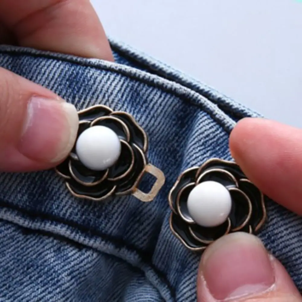 

Waist Buckle Camellia Pants Button Tightener Button Clasps Adjustable Flower Jean Fit Tighten Buckles Alloy Waist Clip