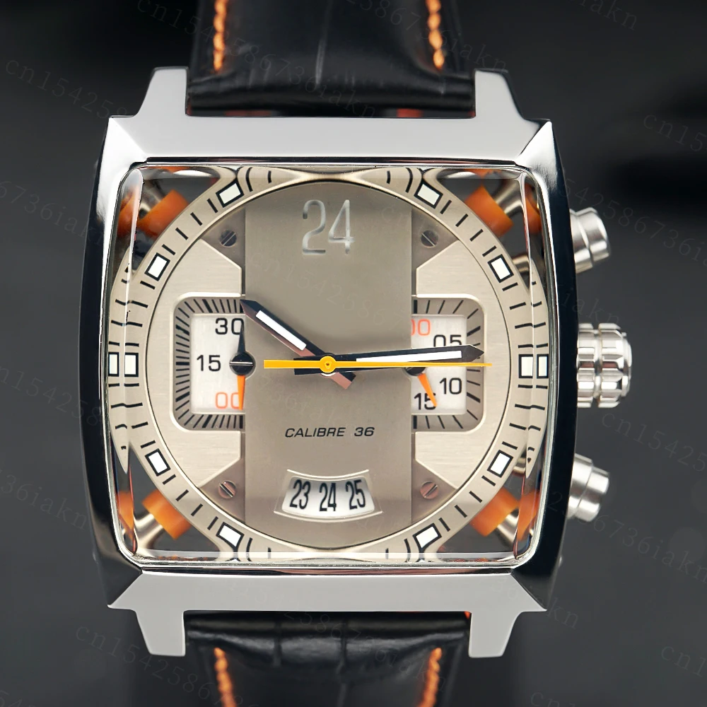 2022Fashion New Men's Color Bar Square Dial Sapphire Mirror Stainless Steel Leather Strap Sports Leisure Waterproof Quartz Watch