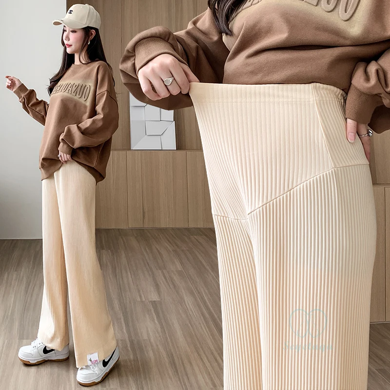 Spring Summer Fashion Pleat Chiffon Maternity Pants Wide Leg Loose Straight Belly Trousers Clothes for Pregnant Women Pregnancy