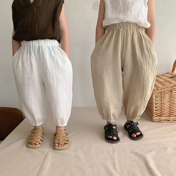 100% Cotton Double Gauze Children's Trousers Spring Summer New Boys And Girls Casual Japanese Solid Pants Baby Bloomers WTP110 1