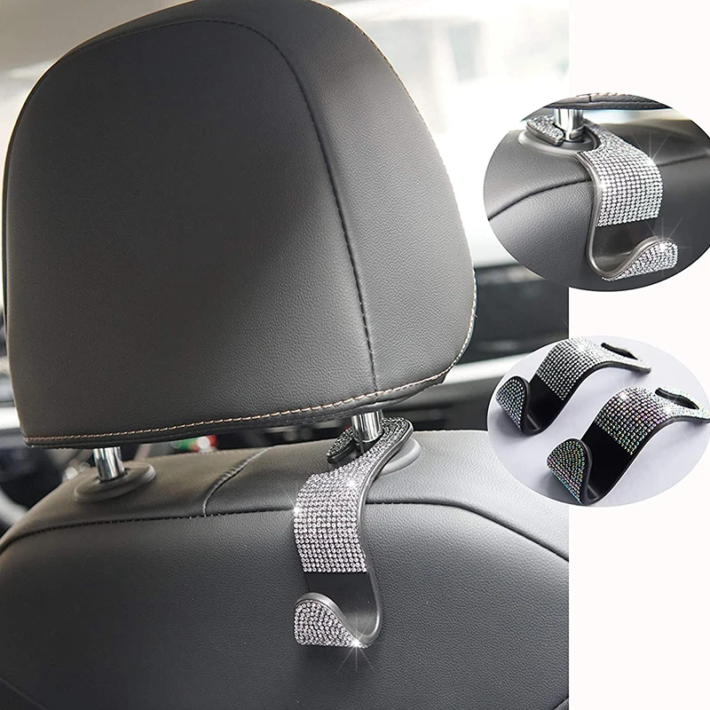 Rhinestone Car Seat Back Hook Bling Diamond Hanger Auto Back Universal Headrest Mount Storage Holder Car Interior Accessories