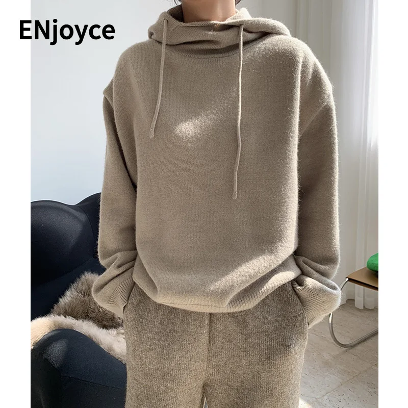

Winter Woman Thick Needle Pullover Hooded Sweater Sweatshirt Female Korean Style Casual Loose Knitted Clothes Tops