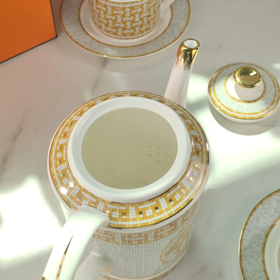 European Mosaic Coffee Cups Set Bone China Coffee Cup Teacup Saucers Tableware Teapot Dishes Afternoon Tea Set